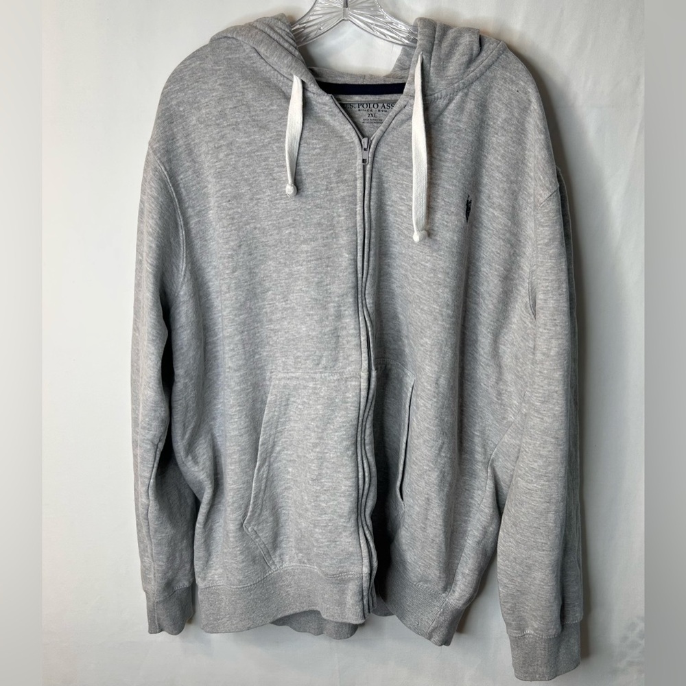 U.S. Polo Assn. Men's Full Zip Fleece Sweatshirt Hoodie. Gray 2XL